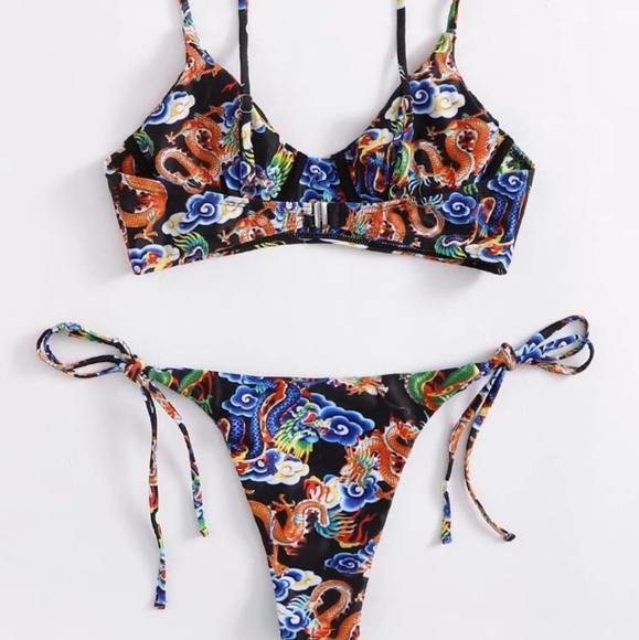 💥⭐Summer Dragon Graphic Push Up Tie Side Cheeky Set Best Look for Summer ⭐💥 - Picture 2 of 8